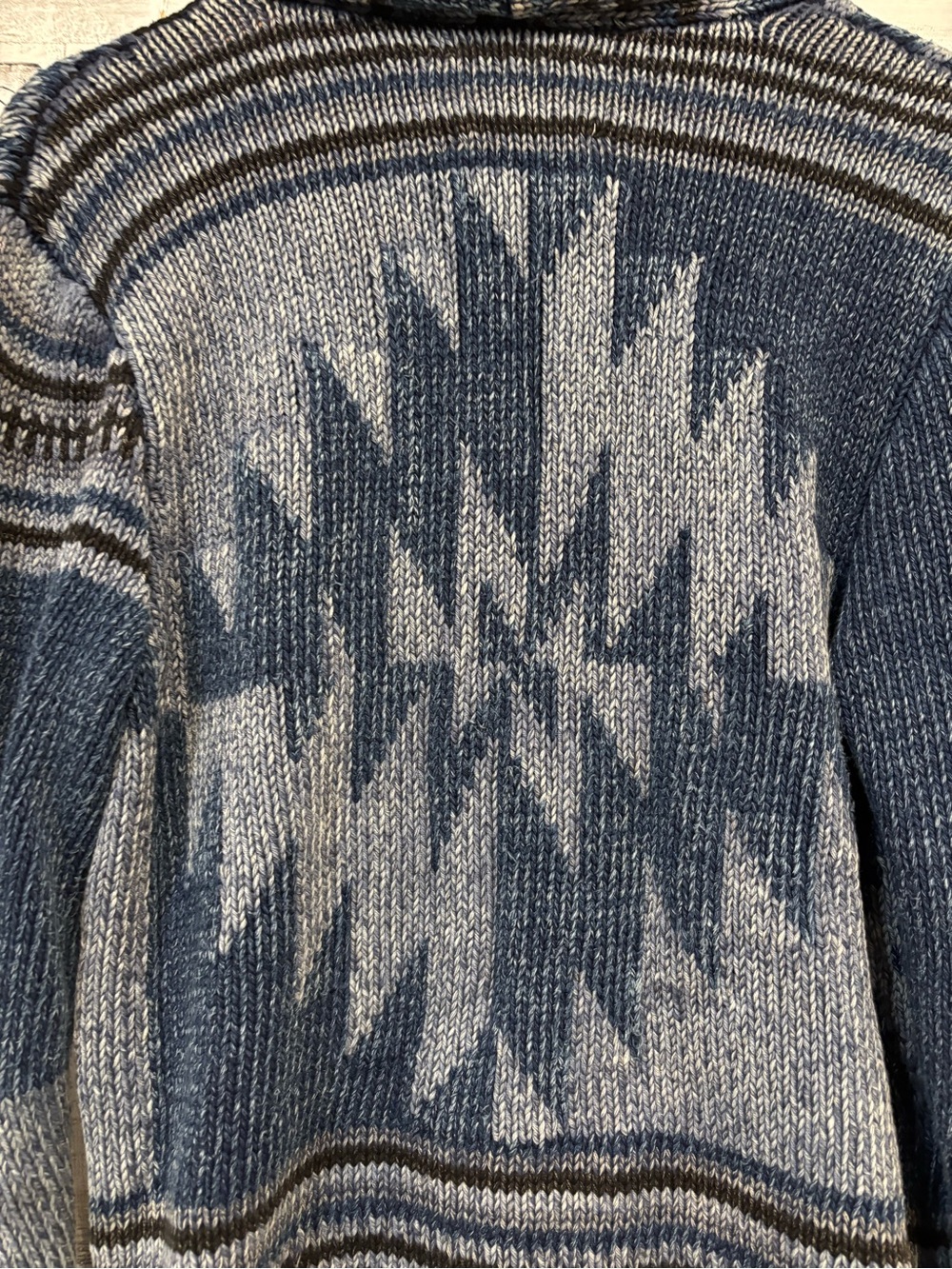 Lucky Brand Men's Southwestern Aztec Shawl Blue Patterned Knit Cardigan Sweater - Picture 9 of 10